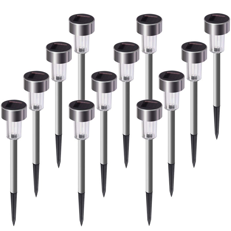 Sunnest Solar Lights Outdoor, 12Pack Stainless Steel Outdoor Solar Lights - Waterproof, LED Landscape Lighting Solar Powered Outdoor Lights Solar Garden Lights for Pathway Walkway Patio Yard & Lawn-Cool White - Image 1